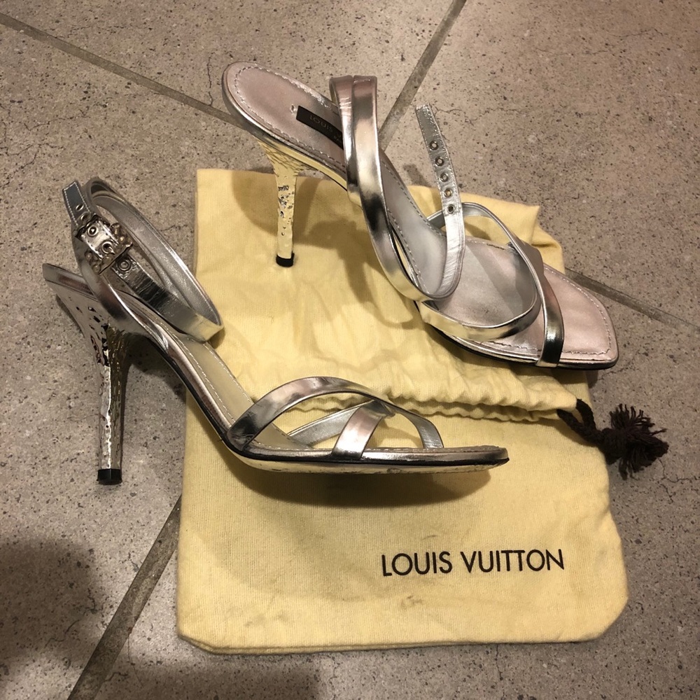 silver strappy louis vuitton sandals